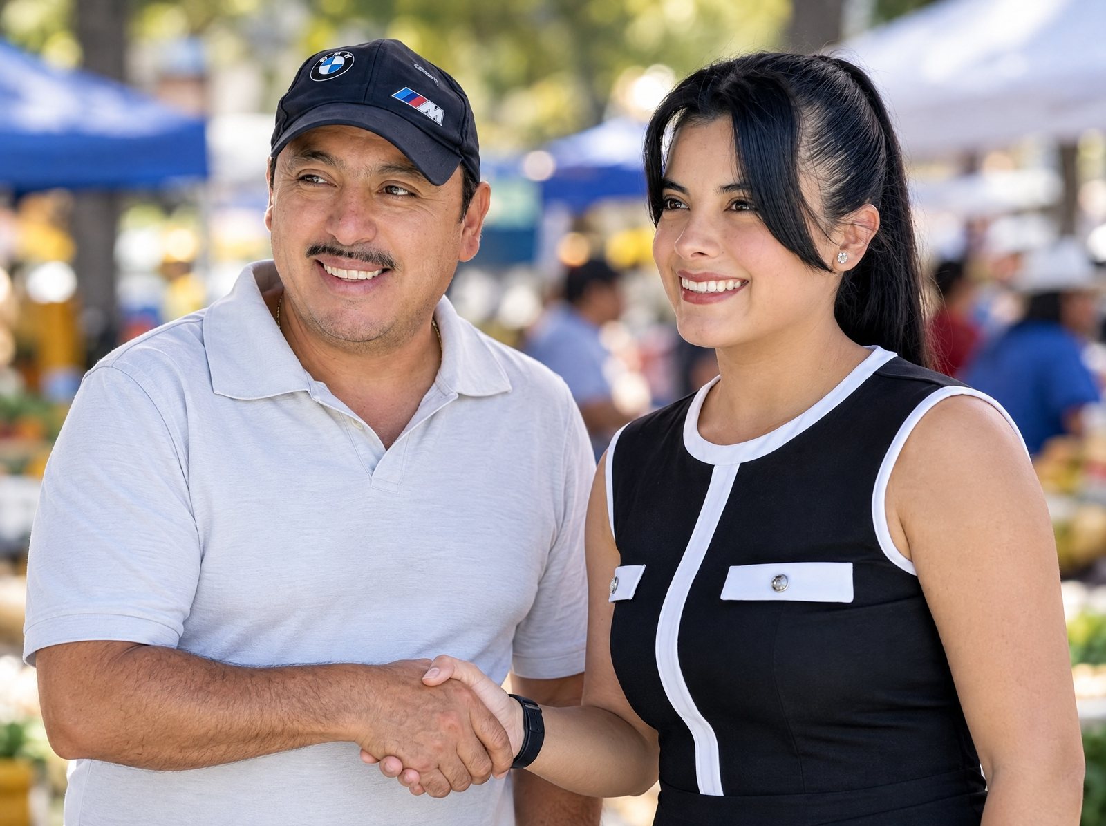 Daniela Ballesteros saludando a un vecino de Tultepec